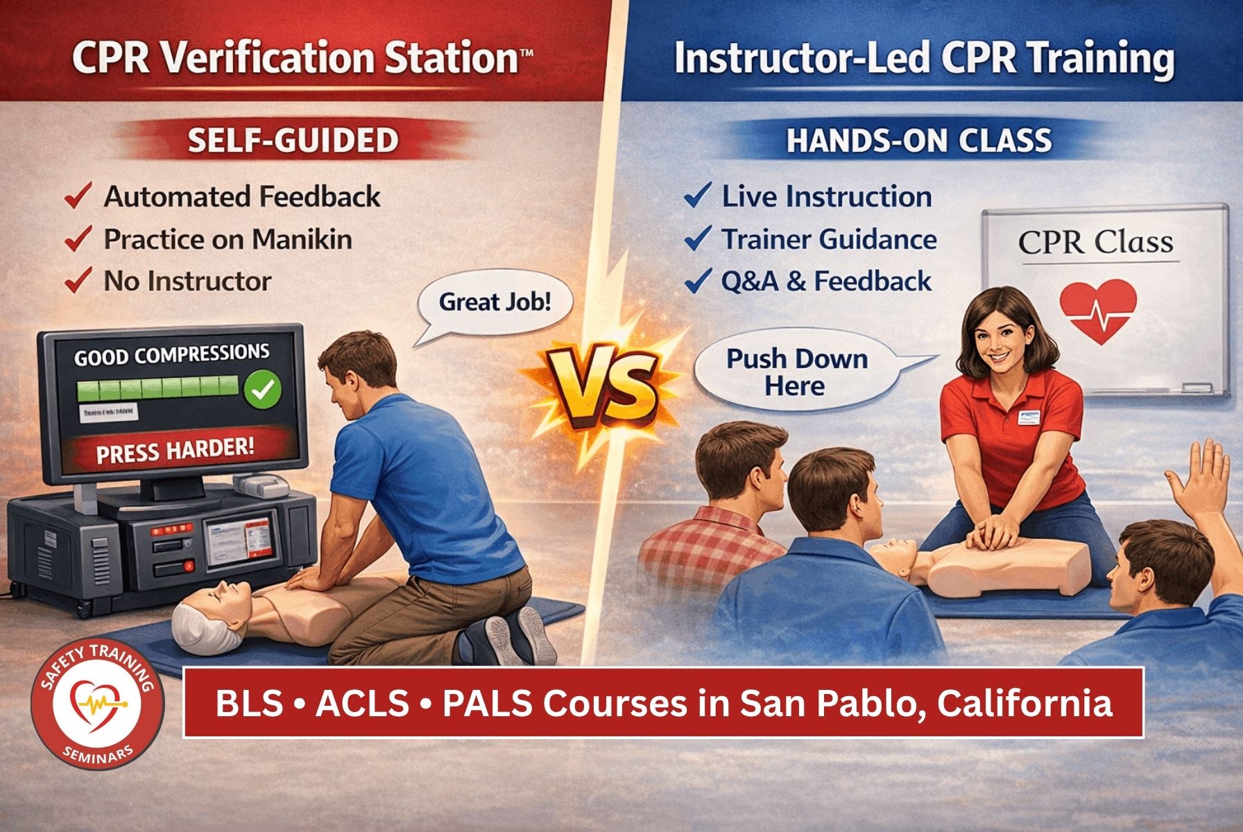 Instructor-Led Training vs. CPR Verification Stations BLS, ACLS, and PALS Courses in San Pablo, CA