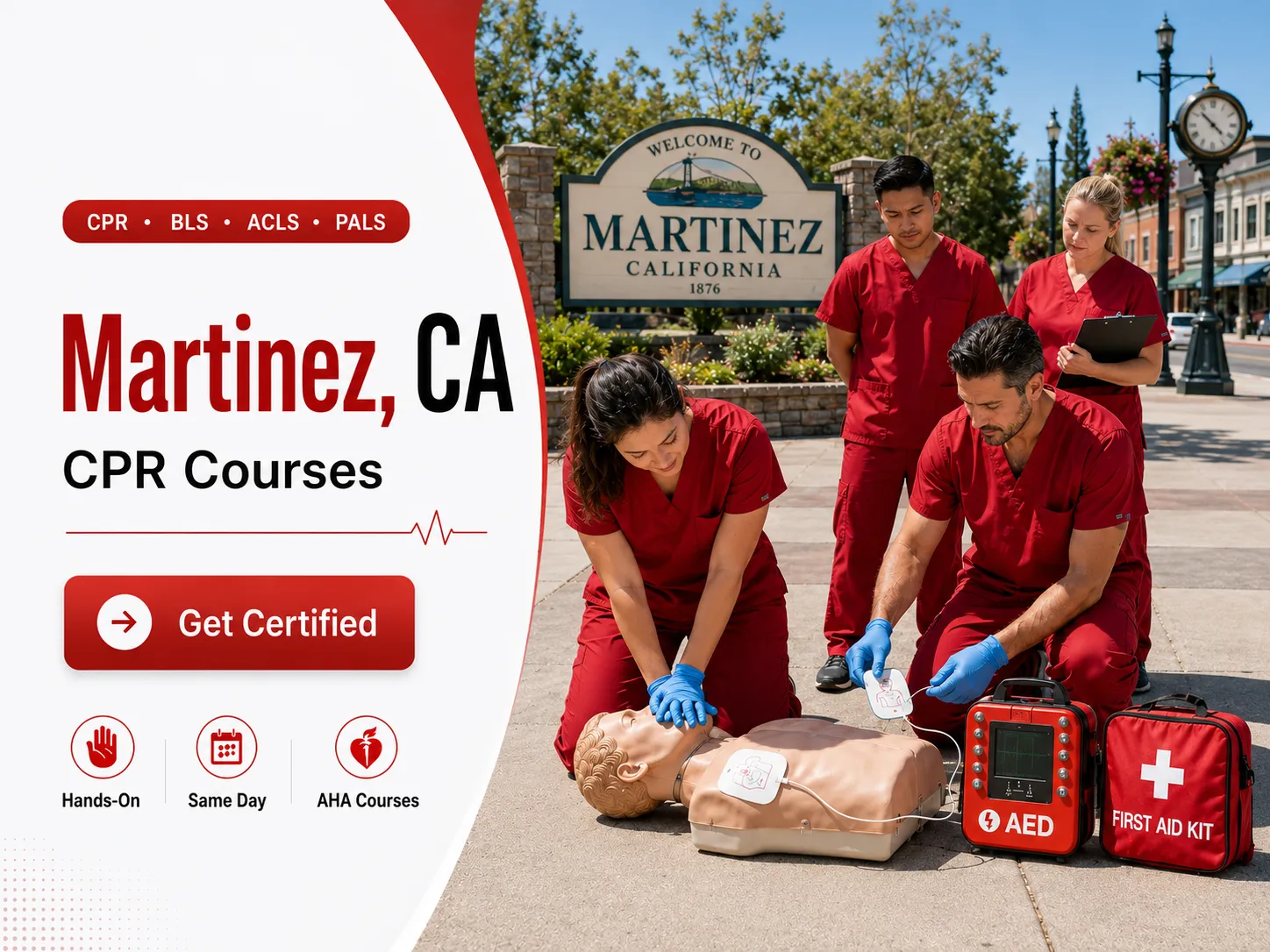 AED demonstration during CPR class in Martinez, CA