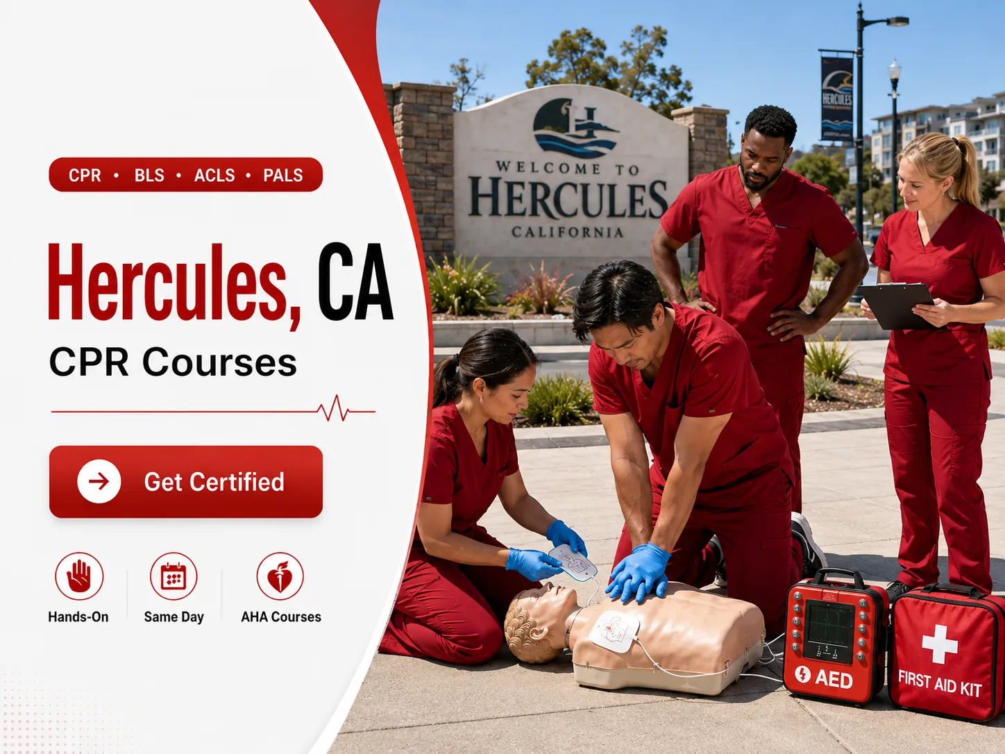 Healthcare BLS skills practice with AHA instructor in Hercules, CA