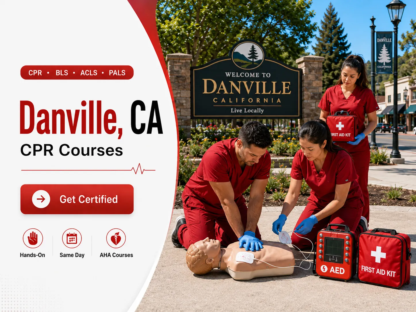 Nurses and EMTs in ACLS certification class in Danville, CA